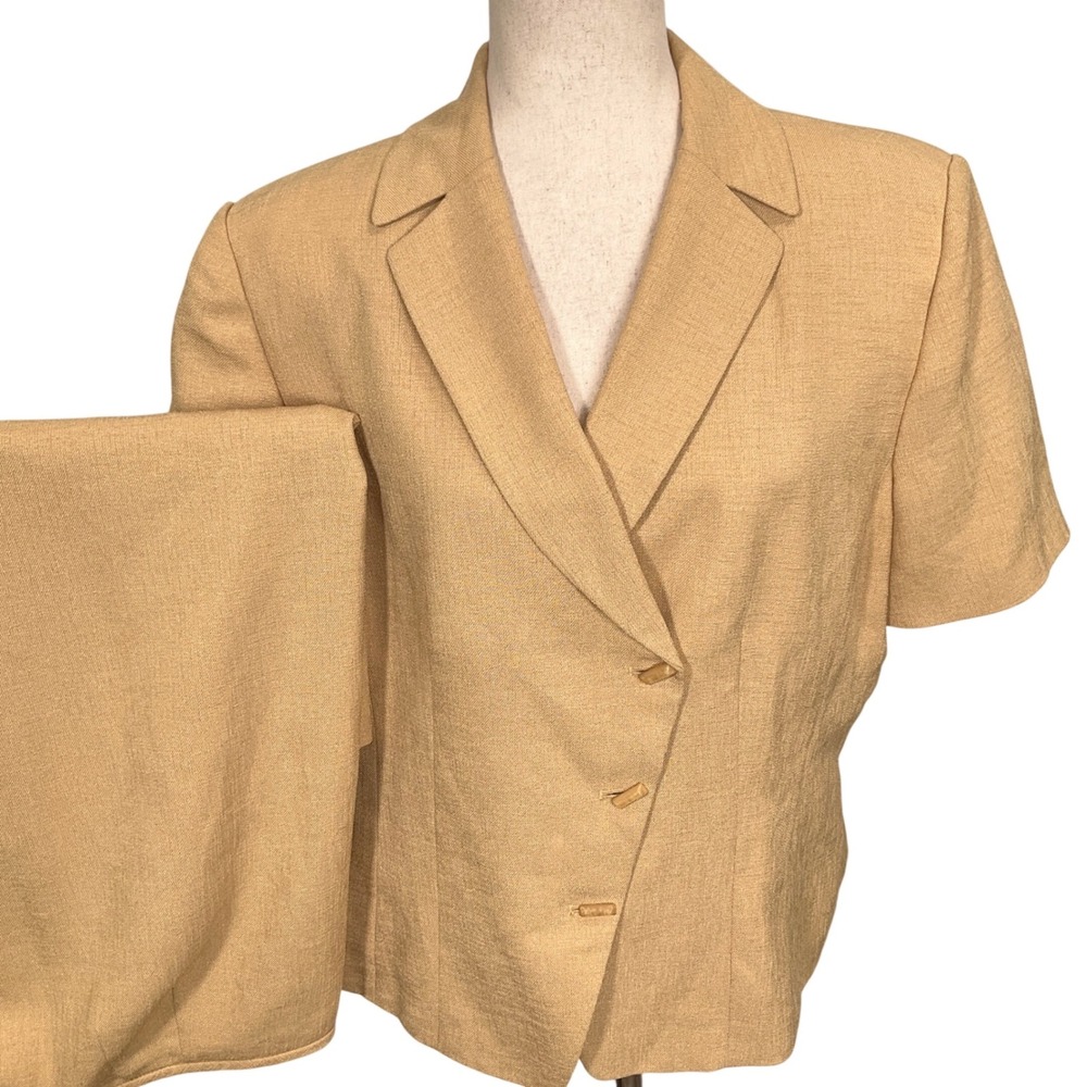 Kasper ASL Skirt Suit Womens 14 Golden Tan 90s Summer Short Sleeve‎ Office VTG